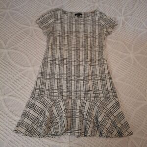 Sharagano Womens Size 10 Plaid Tweed Short Sleeve Flounce Hem Dress Black &White